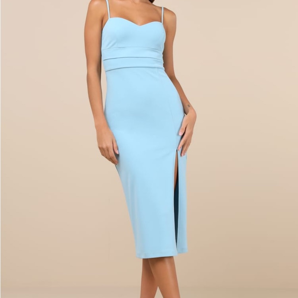 Baby Blue Lulus stun and done midi sweetheart sleeveless dress with slit